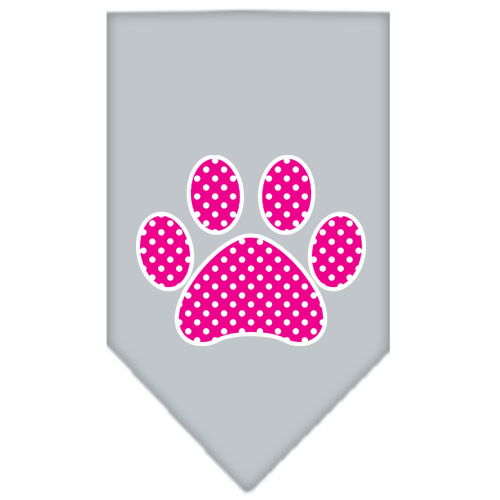 Pink Swiss Dot Paw Screen Print Bandana Grey Small